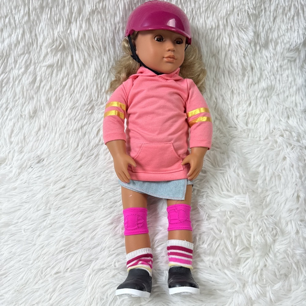 Our Generation Ollie 18" Doll Blonde Brown Eyes Skate Into Fun Pink Hoodie Outfi